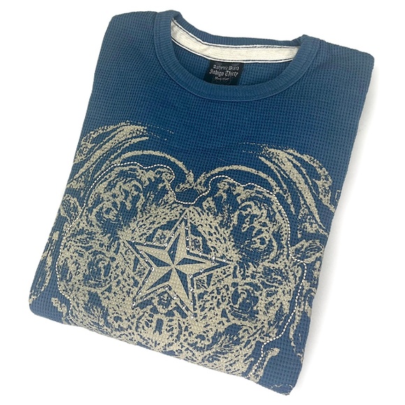 Indigo 30 Studded Star Blue Thermal T-Shirt - Picture 1 of 6
